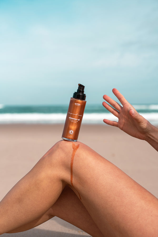 Shimmer, Shimmer oil, self-tanner, sunscreen, sun kissed, tint, body oil, after bath body oil